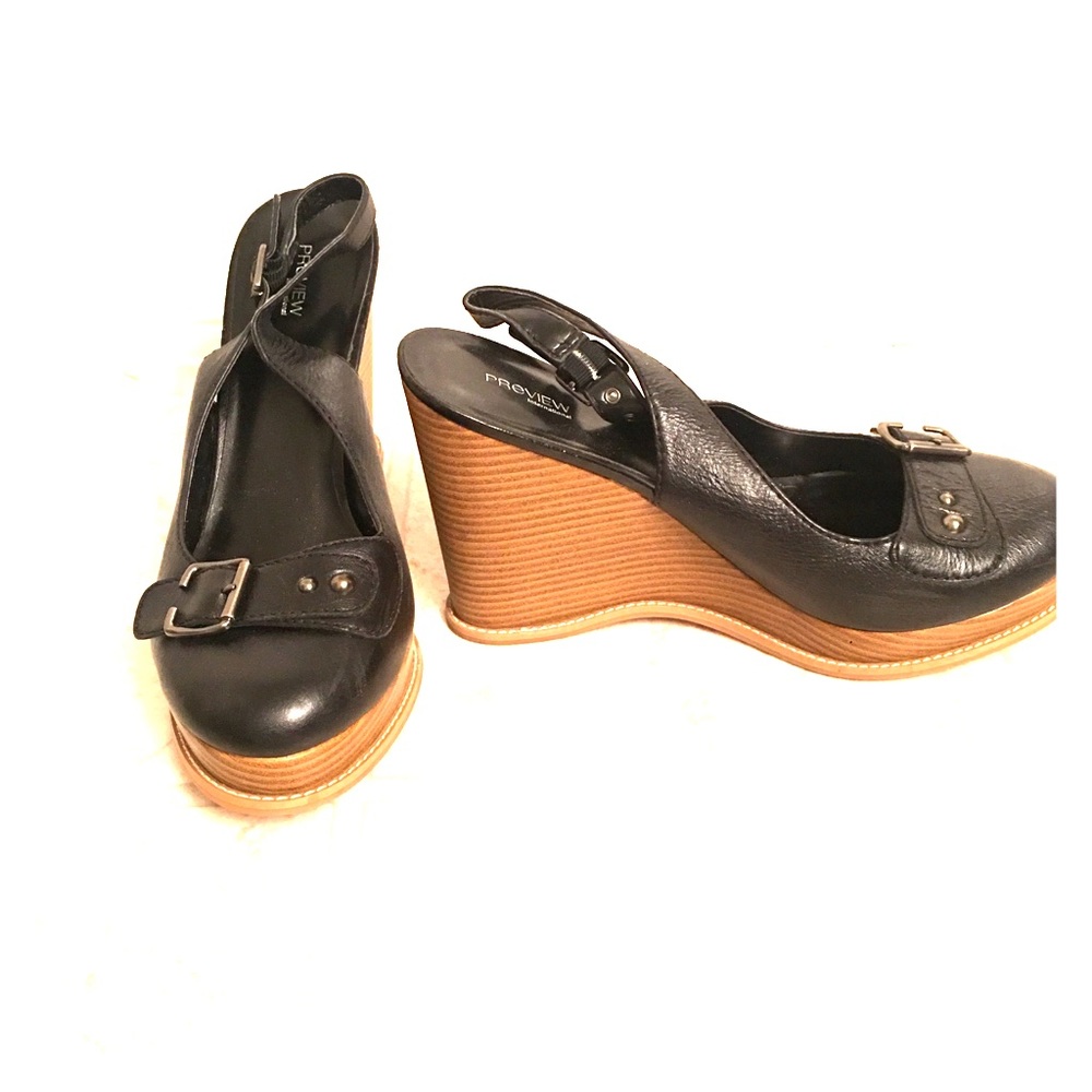 Preview International Black Leather Wedge